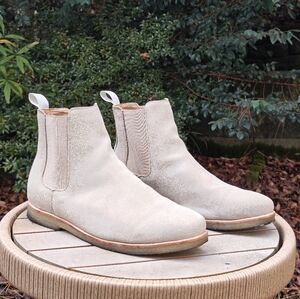 JIONS Slip-on Suede Chelsea Boots Genuine Leather- Men Size 11 - Cream/Beige